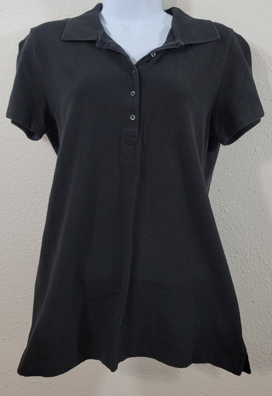 Faded Glory Black 5 Button Polo Top Medium 8 10